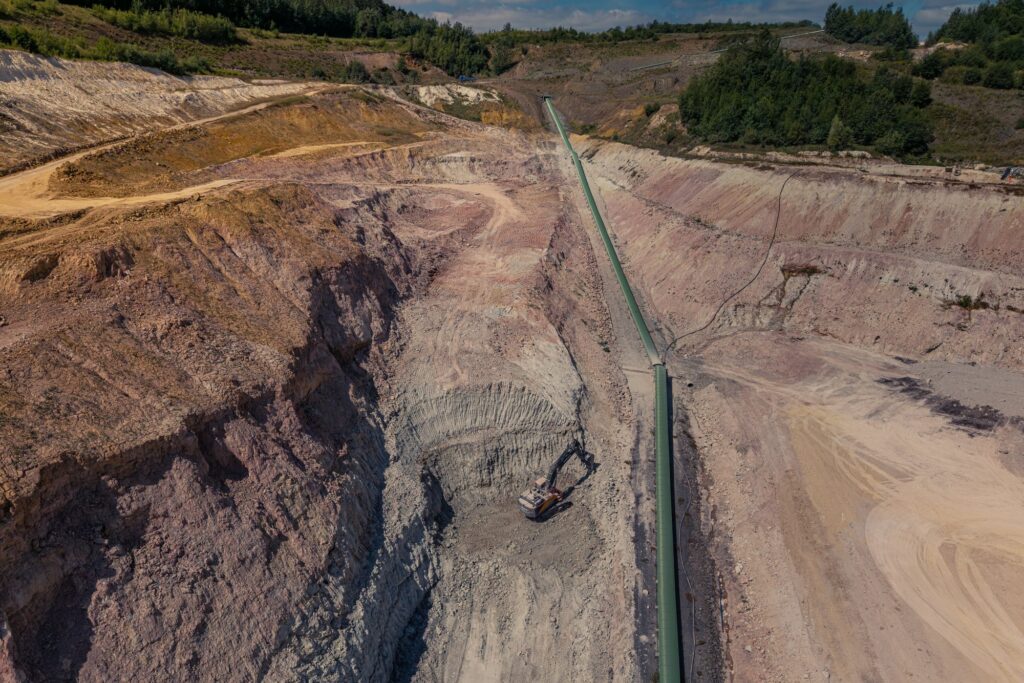 Luftbild des Förderbands in der Grube